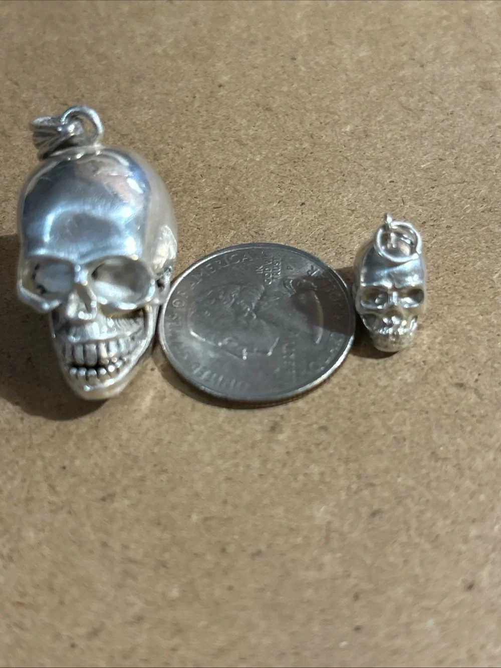 Silver 925  Skull With Hinge Jaw And Hidden Storage Pendant With Miniature Skull